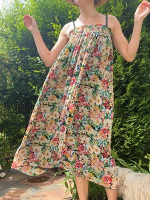Rochie - fusta vintage colorata voal cu flori