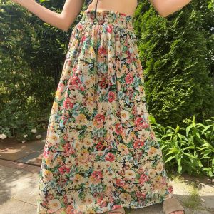 Rochie - fusta vintage colorata voal cu flori