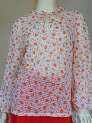 Bluza vintage subtire alba floricele oranj