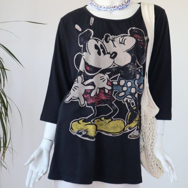 Tricou second hand negru bumbac femei Disney Mickey Minnie